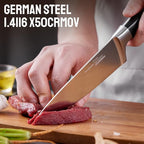 OAKSWARE Chef Knife, 8" Kitchen Knife for Cutting & Cooking, High Carbon German Steel Razor Sharp Knives, Professional Meat Knife with Full-Tang Handle