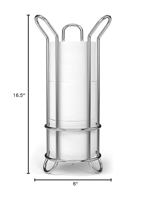 BROOKSTONE, Chrome Toilet Paper Holder, Freestanding Bathroom Tissue Organizer, Minimalistic Storage Solution, Stylish Design [Holds MEGA Rolls]