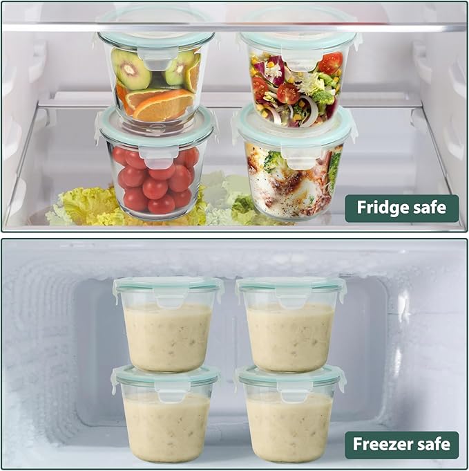 3 Cup Glass Meal Prep Containers With Turquoise Lids, Airtight 23oz glass Storage Container Set, Heat-Resistant BPA-Free for feeding the Southern Starter, Microwave, Dishwasher, Freezer Safe (4 Packs)