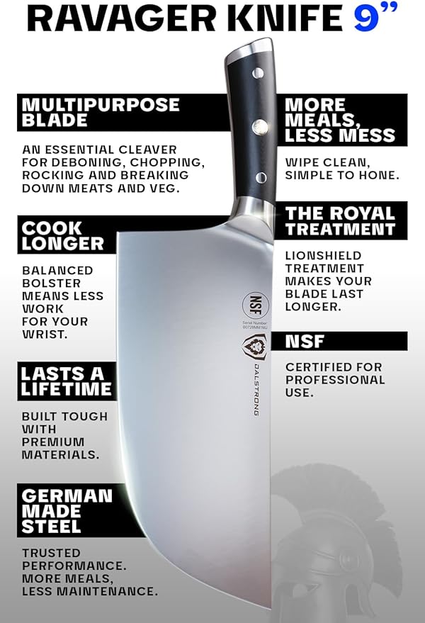 Dalstrong Meat Cleaver Knife-9"- Gladiator Series-'The Ravager'-Heavy Duty Butcher Kitchen Knife Gift-Forged High Carbon German Steel-BBQ, Meat Knife-w/Sheath-NSF Certified