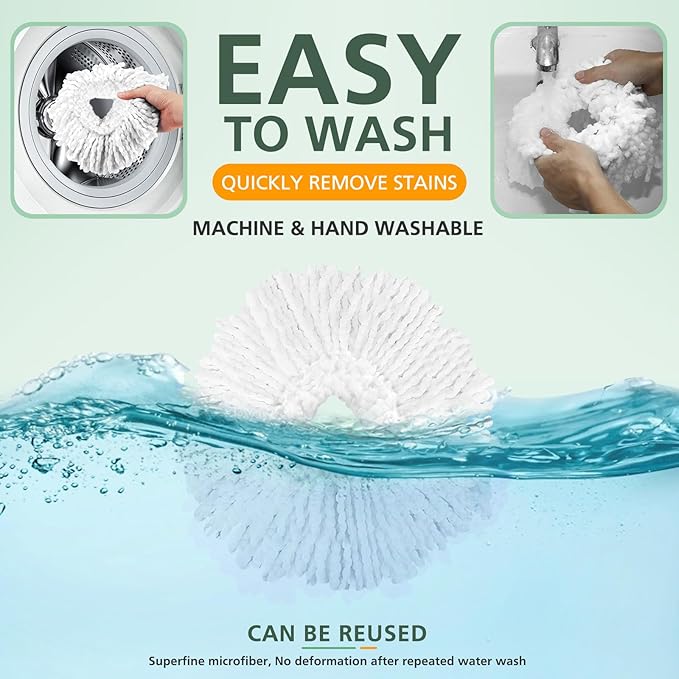 4 Pack Spin Mop Refill Replacement Head Compatible with EasyWring Spinning Mop, with 1 Swivel Mop Base, 100% Microfiber Deep Cleaning Machine Washable - White (1-Tank System)