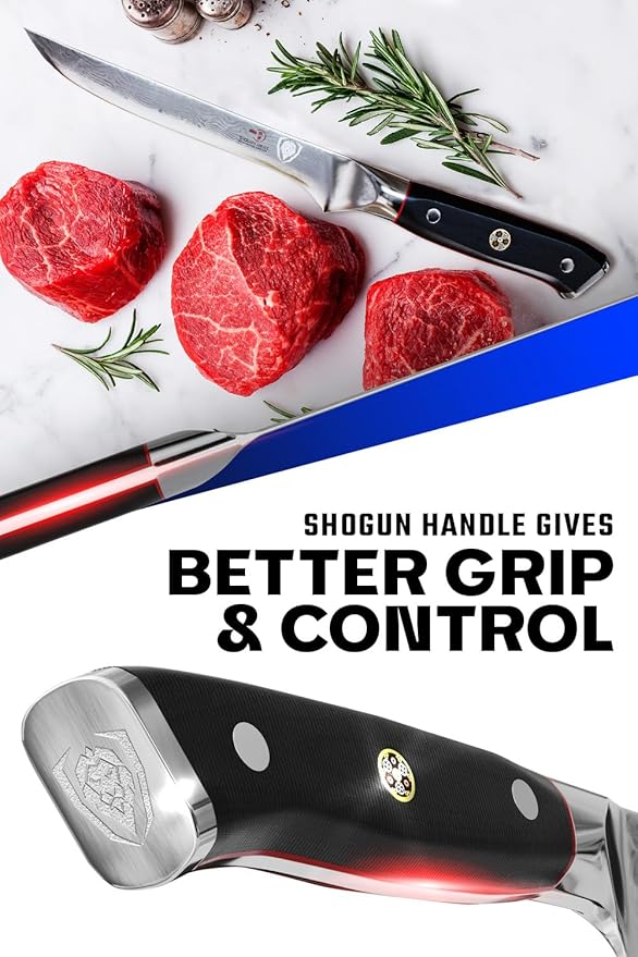 Dalstrong Boning Knife - 6 inch - Shogun Series ELITE - Damascus - AUS-10V Japanese Steel - Fillet Knife Gift - Carving, Boning, Trimming, Deboning - Black G10 Handle - Sheath Included