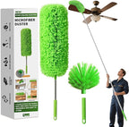 Cobweb Duster with Extension Pole, Washable Cleaning Duster Set with 2 Duster Heads, Corner Brush, 15-110-Inch Telescoping Pole for high Ceiling Fans, Long Duster for high Ceilings，Reach Duster