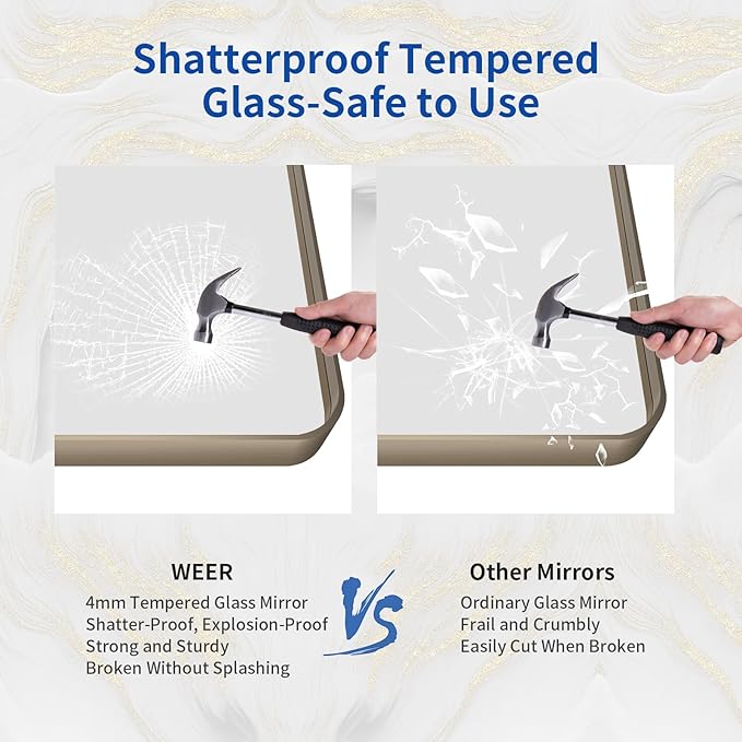 WEER 72x36 Inch Bronze Bathroom Mirror for Vanity, Brushed Bronze Metal Frame Mirror for Wall, Rounded Rectangle Bronze Frame Mirror with Tempered Glass, Anti-Rust (Horizontal/Vertical)