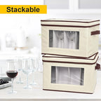 homyfort 2 Pack Wine Glass Storage Box with Dividers, Stemware Storage Case Organizer, China Crystal Glass Storage Containers for 24 Goblets (Beige)