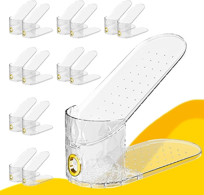 Shoe Slots Organizer, Adjustable 15 Pack Shoe Stacker for Closet Storage, Clear Double Layer Space Saver, Durable and Stackable Shoe Holder for Sneakers Heels and Flat