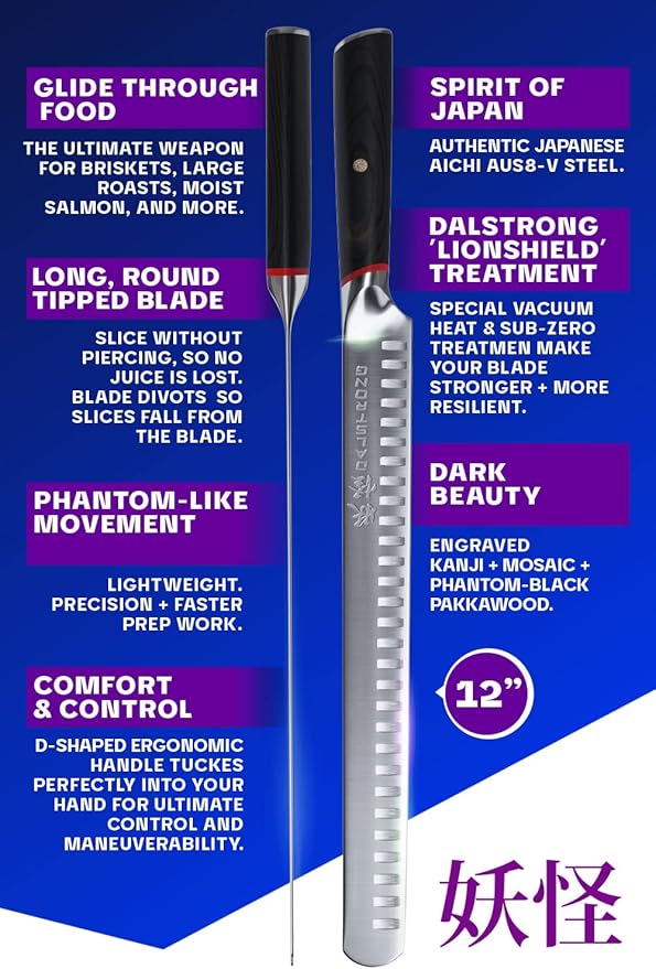 Dalstrong Slicing & Carving Knife - 12 inch Slicer - Phantom Series - Japanese High-Carbon AUS8 Steel - Pakkawood Handle - Kitchen Knife - Brisket Knife - Sheath Included