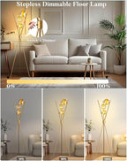 Lightdot Dimmable Tripod Floor Lamp Gold Art Deco Floor Lamp with Brown Globe Glass Lampshade 3Pcs Bulbs Included Tripod Standing Lamp for Living Room/Bedroom