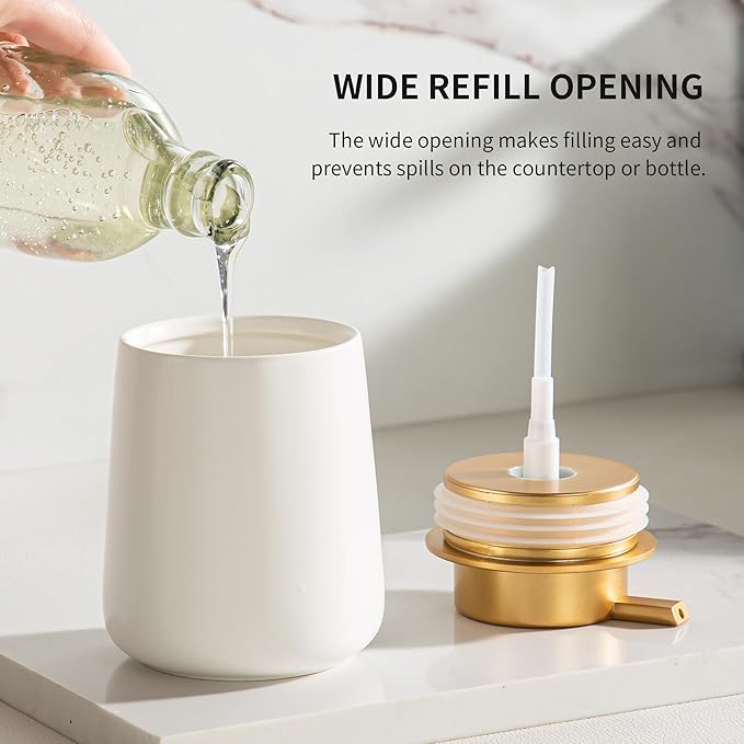 Enra Ceramic Soap Dispenser,12 oz Hand Lotion Dispenser with Gold Pump,Refillable Dish Soap Dispenser,Modern Liquid Soap Dispenser for Bathroom,Kitchen with Easy-to-Press Pump