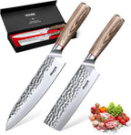 Huusk Japanese Kitchen Knife Set - 2-Piece Professional Chef Knives Set for Kitchen, Hand Forged Nakiri Vegetable Chopping Knife, Meat Cleaver Knife Set for Meat Cutting, Father's Day Gifts for Men
