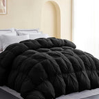 SNOWMAN Premium Down Comforter Cal King Size, Luxurious All Season Duvet Insert with Cotton Blended Fabric, 44oz Fill Weight Pinch Pleat Design Hotel Bedding Comforter (Black,108"x98")