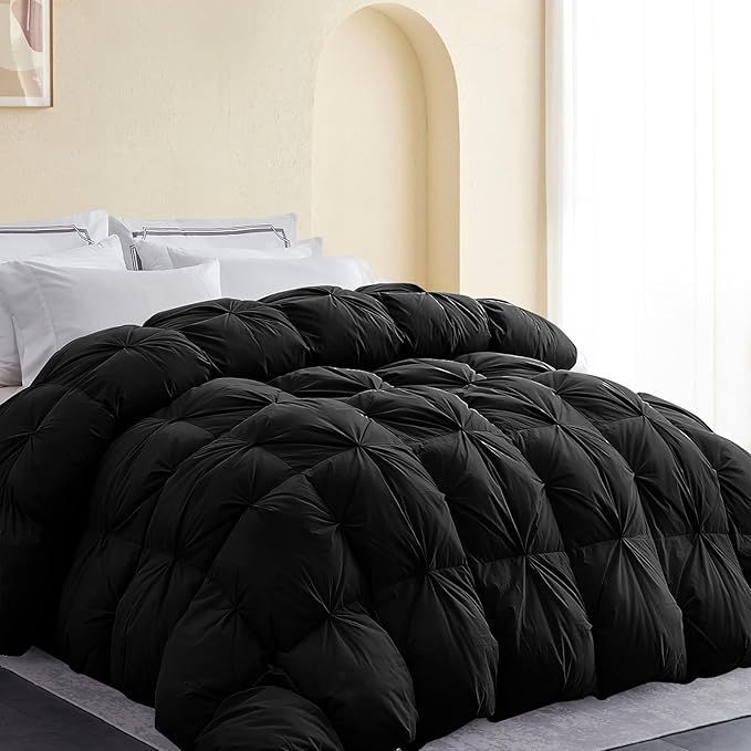 SNOWMAN Premium Down Comforter Cal King Size, Luxurious All Season Duvet Insert with Cotton Blended Fabric, 44oz Fill Weight Pinch Pleat Design Hotel Bedding Comforter (Black,108"x98")