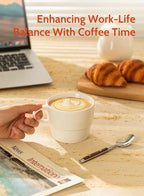 Sweese 6-Pack Porcelain Latte Cups - Stackable 10 Ounce Coffee Mugs for Cappuccino, Mocha, Tea - Space-Saving, Chip-Resistant - Dishwasher Friendly – Ideal for Home and Café, White