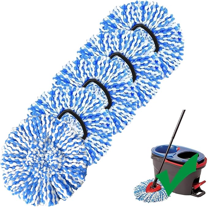 [5 Pack]Mop Heads Replacements, Spin Mop Replacement Head Deep Cleaning Machine Washable and Easy Replace,Spin Mop Refill Replacement Head 100% Microfiber,Mop Head Compatible with RinseClea