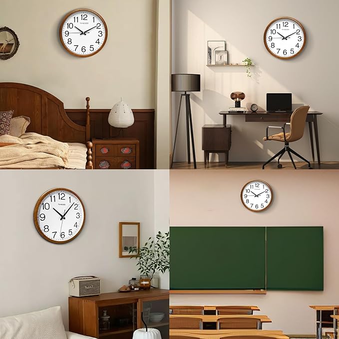 Wall Clock, Classic Wood Style Finish, 16 Inch Non-Ticking Silent Battery Operated Analog Clock, Ideal Retro Decor for Home, Bedroom, Living Room, Kitchen, Bathroom, Office(Wood Yellow)