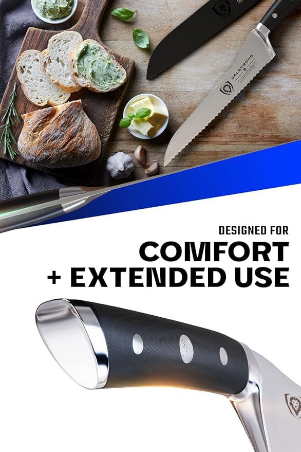 Dalstrong Serrated Offset Bread Knife - 8 inch - Gladiator Series Elite - Deli Knife - Forged German High-Carbon Steel - Bread Slicer - Slicing Knife - G10 Handle - Sheath - NSF Certified