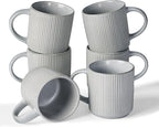 famiware Coffee Mug Set for 6, Star 12 oz Catering Mugs Cup Set with Handle for Coffee, Tea, Cocoa, Milk - Ceramic Stoneware Drinkware Set, Matte Grey