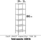 18" Deep x 24" Wide x 86" Height Wire Shelving Kit | 6-Tier | NSF Commercial Storage Rack Unit