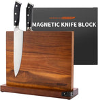 Magnetic Knife Block, Acacia Wood Magnetic Knife Holder for Kitchen Counter Universal Knife Block Without Knives (12 x 10 With Sharpener)