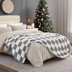 Snuggle Sac Faux Fur Checkered Blanket Twin Size with Soft Knitted Microfiber Fabric,Cozy Soft Warm Blanket for Sofa Bedroom Living Room,Grey Checker,60x80 inches