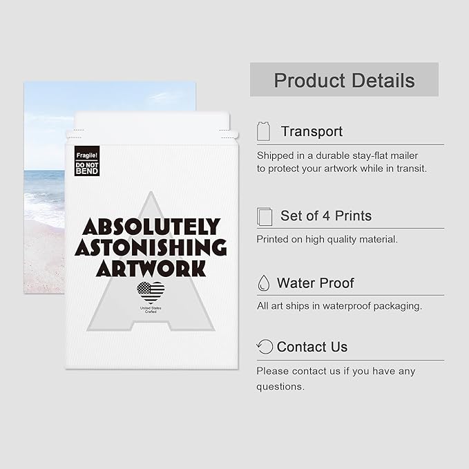 SIGNWIN Poster Bathroom Decor, Wall Art Room Decor Multicolor for Living Room, Bedroom, Office White Pastel Tropical Island Ocean Beach Shore Nature Wilderness Realism Landscape Colorful - 12"x16"x4