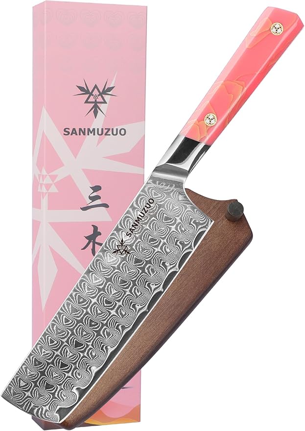 Kitchen Nakiri Knife 7 Inch, Professional Kitchen Chef Knife, Ultra Sharp Damascus Powder Steel with Full-tang Resin Handle, SHENG Series