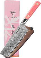 Kitchen Nakiri Knife 7 Inch, Professional Kitchen Chef Knife, Ultra Sharp Damascus Powder Steel with Full-tang Resin Handle, SHENG Series