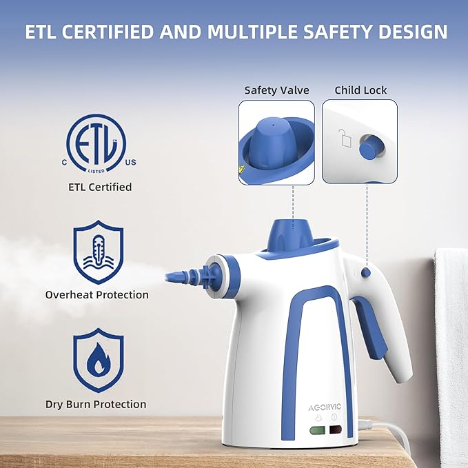 Steam Cleaner, Handheld Steam Cleaner for Home, Pressurized Steamer for Cleaning Carpet, Floor, Upholstery and Car, 13ft Extra-long Power Cord & 11 Multi-Purpose Accessories