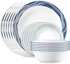 Corelle Vitrelle 18 Piece Glass Dinnerware Sets Service for 6, Triple Layer Chip & Crack Resistant Glass Plate and Bowl Sets, Acadia