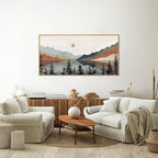 Tinonedraw Boho Mountain Framed Canvas Wall Art Set, Watercolor Nature Landscape Wall Decor, Neutral Modern Sunrise Artwork, Black Pine Trees Forest Art Prints for Living Room Bedroom Office 20"x40"