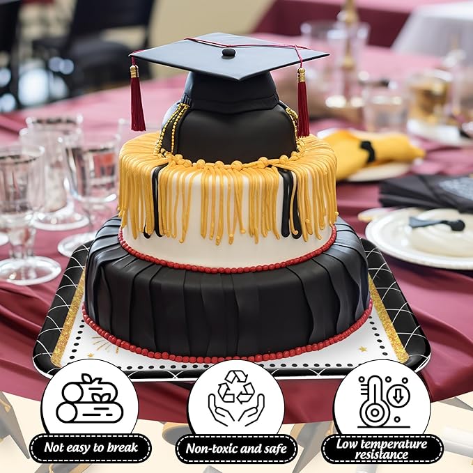 3Pcs Graduation Serving Trays 13 x 10 Inch Bachelor' s Hat Diploma Glitter Reusable Platter Congrats Grad Serving Dishes for Graduate Party Sharing Snacks Fruit Dessert