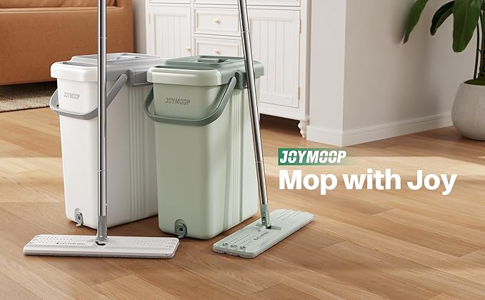 JOYMOOP Flat Mop, Microfiber Mops for Floor Cleaning and Long Handle Wall Cleaner, 60" Mop Handle with Flexible 15" Flat Head with a Microfiber Mop Pad - Green
