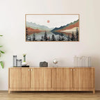 Tinonedraw Boho Mountain Framed Canvas Wall Art Set, Watercolor Nature Landscape Wall Decor, Neutral Modern Sunrise Artwork, Black Pine Trees Forest Art Prints for Living Room Bedroom Office 20"x40"