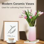 Gradient Pink Ceramic Vase, GUKJOB Cute Flower Vase for Pampas Grass, Home, Living Room, Dining Table, Farmhouse, Office Decor, Bedroom, Table, and Kitchen Shelf (XL Gradient Pink)