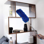 Microfiber Feather Duster with Extendable Pole, 100 inches Extra Long Cobweb Duster for Cleaning, Bendable Head, Non-Scratch, Washable Duster for Ceiling, Fan, Furniture Blue