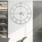 1st owned Large Wall Clock Silent Non-Ticking Roman Numerals Vintage Battery Operated (24 inch,18inch,16inch) Farmhouse Wall Clock for Living Room, Bedroom, Kitchen, Cafe Decor-Silver 40CM