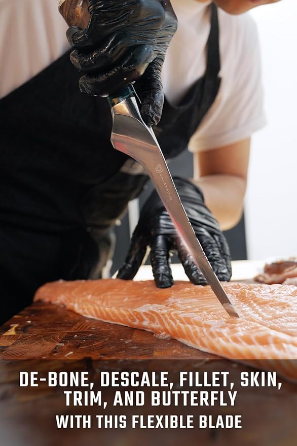 Dalstrong Fillet Knife - 7 inch Flexible Blade - Valhalla Series - Celestial Resin & Wood Handle Gift Knife - Fish Meat Cutting, Carving, Bone, Trimming, Deboning - Leather Sheath Included