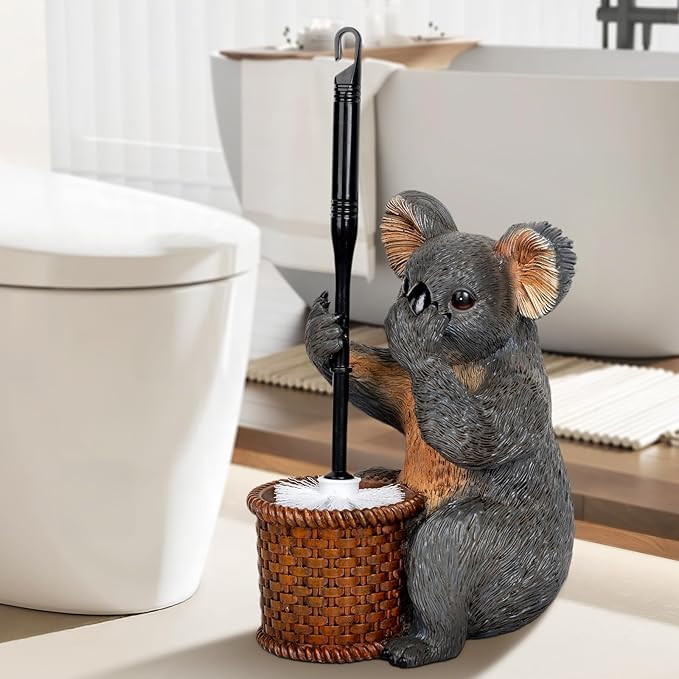 Toilet Brush Holder Set For Bathroom Super Cute Koala Base Solidly Toilet Bowl Brush And Holder Flexible And Durable Style Stylish Toilet Cleaner Brush Saving Storage Space Toilet Brushes For Bathroom