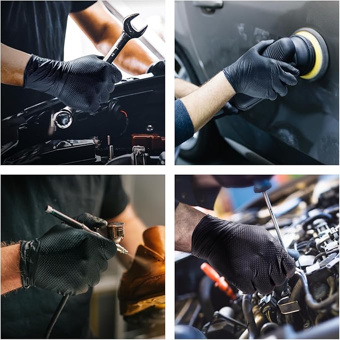 10 Mil Nitrile Disposable Gloves Heavy Duty Mechanic Gloves Raised Diamond Texture Thick (Black of 1000, X-Large)