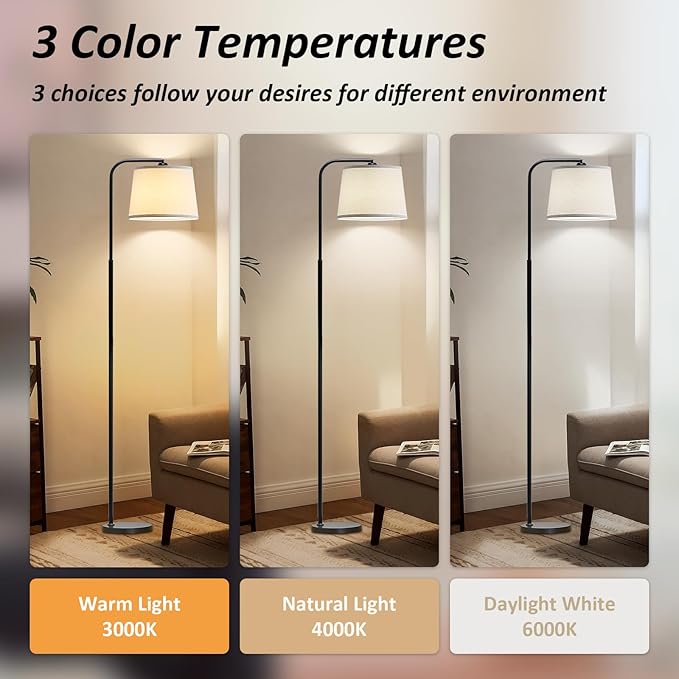 AKASUKI Floor Lamp for Living Room with 3 Color Temperatures, Foot Switch Standing Lamps for Living Room, Bedroom, Office, Arc Mordern Floor Lamp with 9W LED Bulb Included