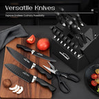 Knife Set, Amorston 21 Pieces Kitchen Knife Set with Block and Sharpener, Ultra-Sharp Knives Set with Ergonomic Handles, Black German Stainless Steel Knife Block Set, Dishwasher Safe