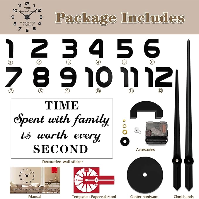 VANGOLD Large Wall Clocks for Living Room Decor, Decorative Wall Clocks Battery Operated (Black Wall Decor)