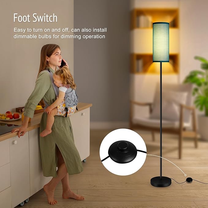 BoostArea Floor Lamps for Living Room, Modern Green Floor Lamp, LED Corner Floor Lamp with Linen LampShade, Standing Lamp for Bedroom/Office/Study Room/Farmhouse(Bulb Not Included)