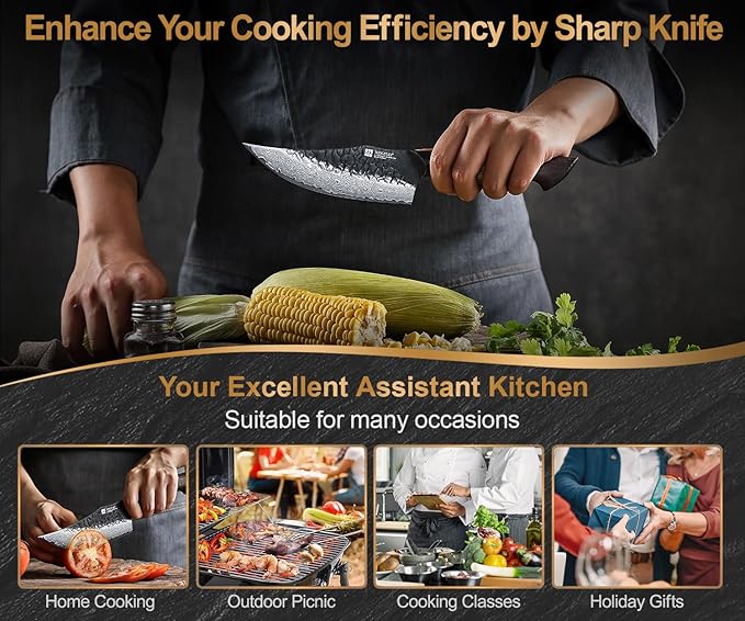 XINZUO 5.9 Inch Viking Knife With Ergonomic Wood Handle,Hand Forged High Carbon Steel Boning Knives For Kitchen Meat Cutting