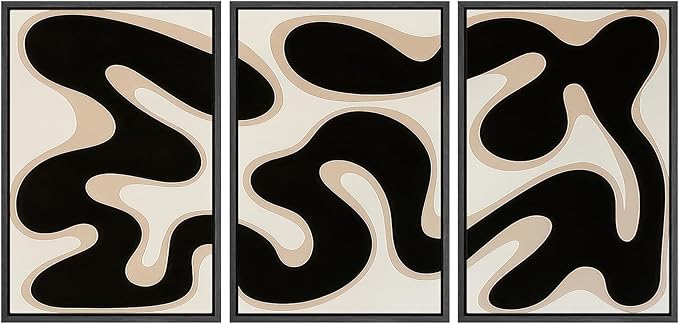 SIGNWIN Framed Canvas Print Wall Art Modern Abstract Organic Shapes Black and Beige Fluid Pattern Photography Modern Art Minimalist Black and White for Living Room, Bedroom, Office - 16"x24"x3 Black