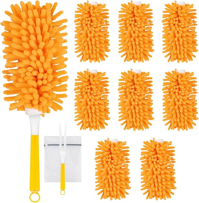 8 Pack Reusable Duster Compatible with Swiffer Hand Duster, Microfiber 360 Heavy Duty Dusters Refills for Home & Office Cleaning(Include 1 Handle & Laundry Bag)
