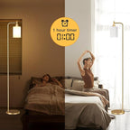 Floor Lamps for Living Room - Industrial Standing Lamp with Remote Control Glass Shade, Modern Gold Floor Lamp with LED Bulbs, Tall Lamp for Bedroom Office - Gold