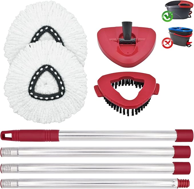 Mop Head Replacement, Base, Mop Handle for Ocedar EasyWring 1-Tank System, 2 Microfiber Mop Refills, Extendable Length 30-59" Mop Handle, Base and Scrubber for All Hard-surfaced Floor