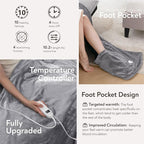 Wapaneus Foot Pocket Heated Blanket Electric Throw with 10 Heating Levels and 4 Timer Settings 4 Hours Auto Shut Off, Flannel Fast-Heating Heated Throw 50" x 60", Machine Washable,Light Grey