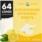 Dishwasher Dishwashing Detergent Sheets, Dish Soap & Dishwashing Tablets Alternative. Plant-Based, Eco-Friendly, Fully Biodegradable, Lemon Scent & Plastic Free Packaging (64 Sheets)